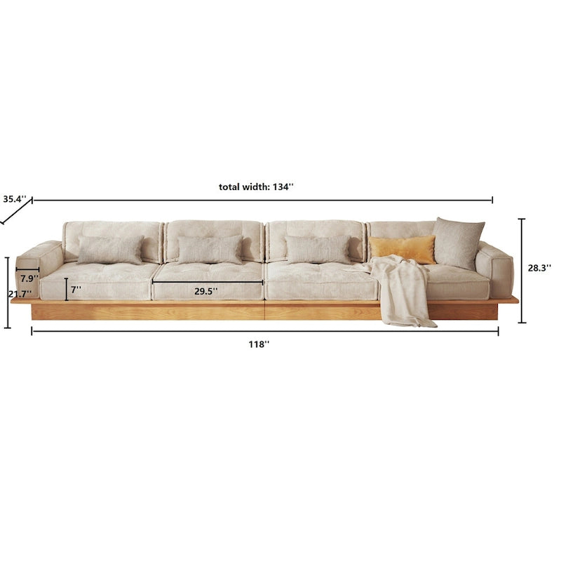 Sofá moderno tapizado en pana con estructura de madera maciza – Beige