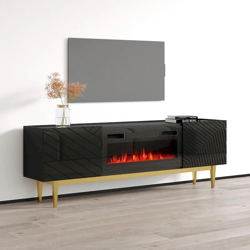 Soporte para TV con chimenea eléctrica, llama ajustable y control remoto