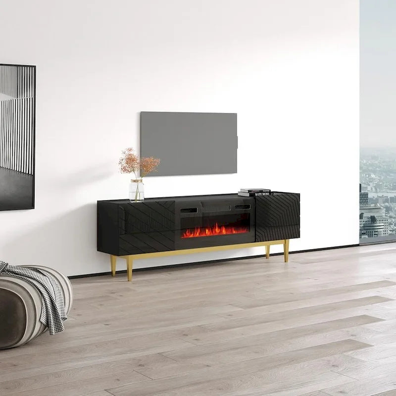 Soporte para TV con chimenea eléctrica, llama ajustable y control remoto