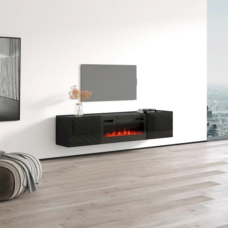 Soporte para TV con chimenea eléctrica, llama ajustable y control remoto