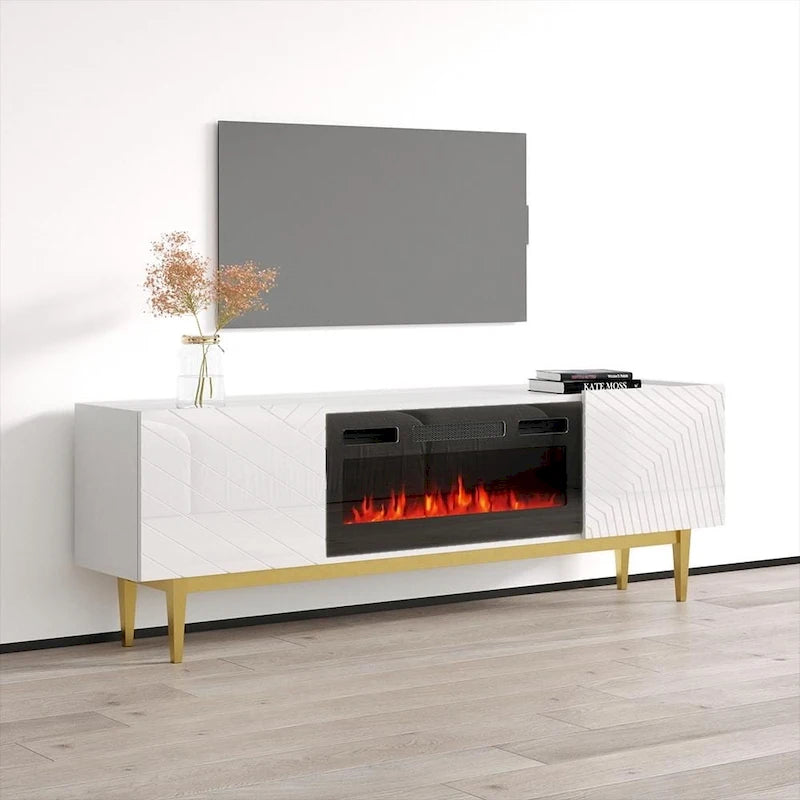 Soporte para TV con chimenea eléctrica, llama ajustable y control remoto