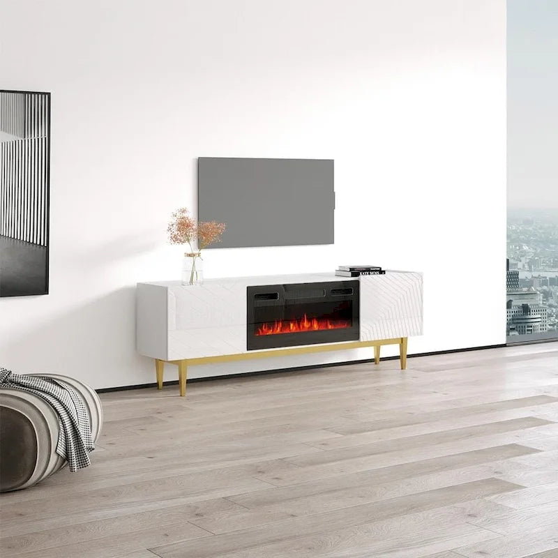 Soporte para TV con chimenea eléctrica, llama ajustable y control remoto
