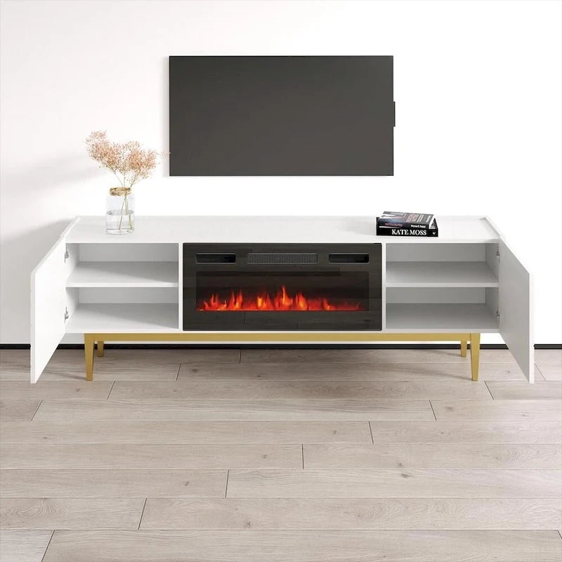 Soporte para TV con chimenea eléctrica, llama ajustable y control remoto