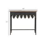 Mesa de sofá de madera con borde festoneado y metal con acabado de zinc
