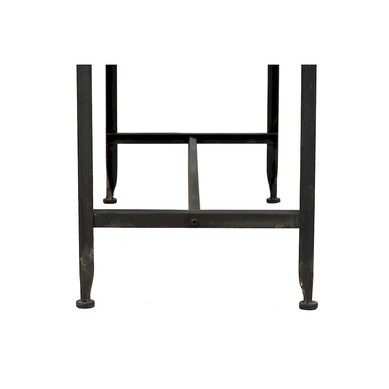 Mesa de sofá de madera con borde festoneado y metal con acabado de zinc