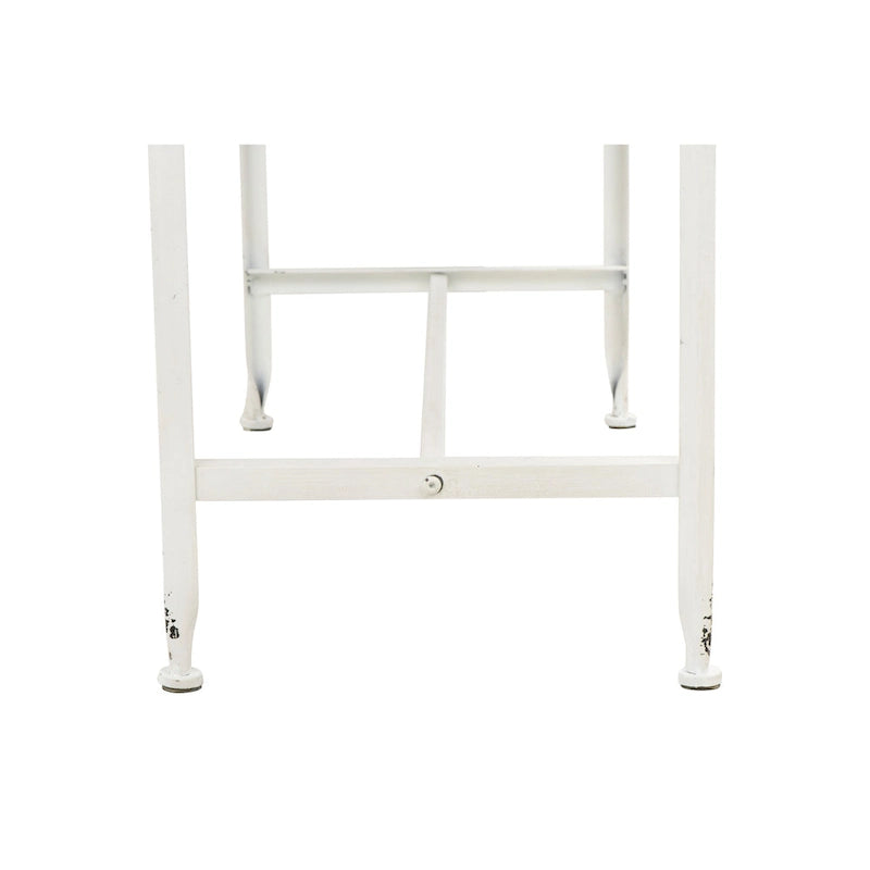 Mesa de sofá de madera con borde festoneado y metal con acabado de zinc