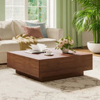 Mesa de centro moderna de mediados de sigloMesa de centro minimalista de chapa de madera con almacenamiento para sala de estar, completamente montada