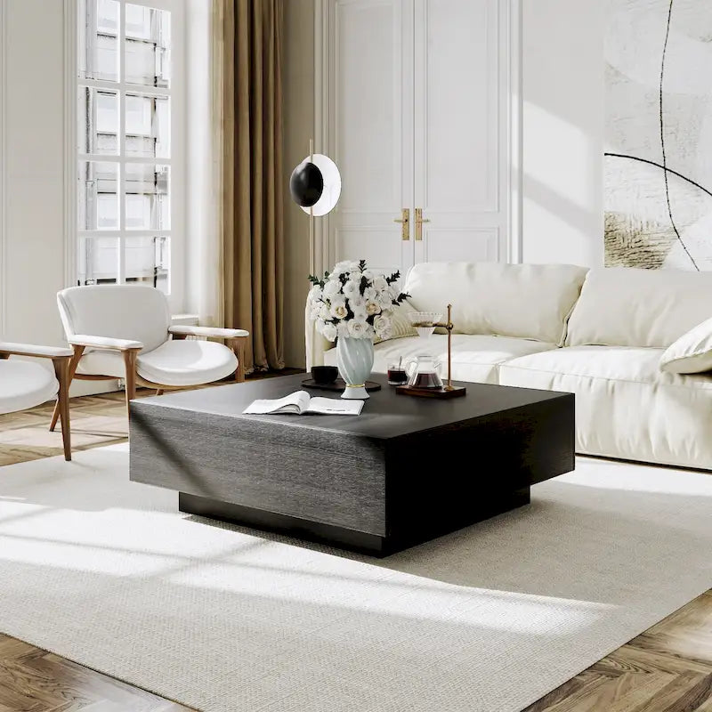 Mesa de centro moderna de mediados de sigloMesa de centro minimalista de chapa de madera con almacenamiento para sala de estar, completamente montada