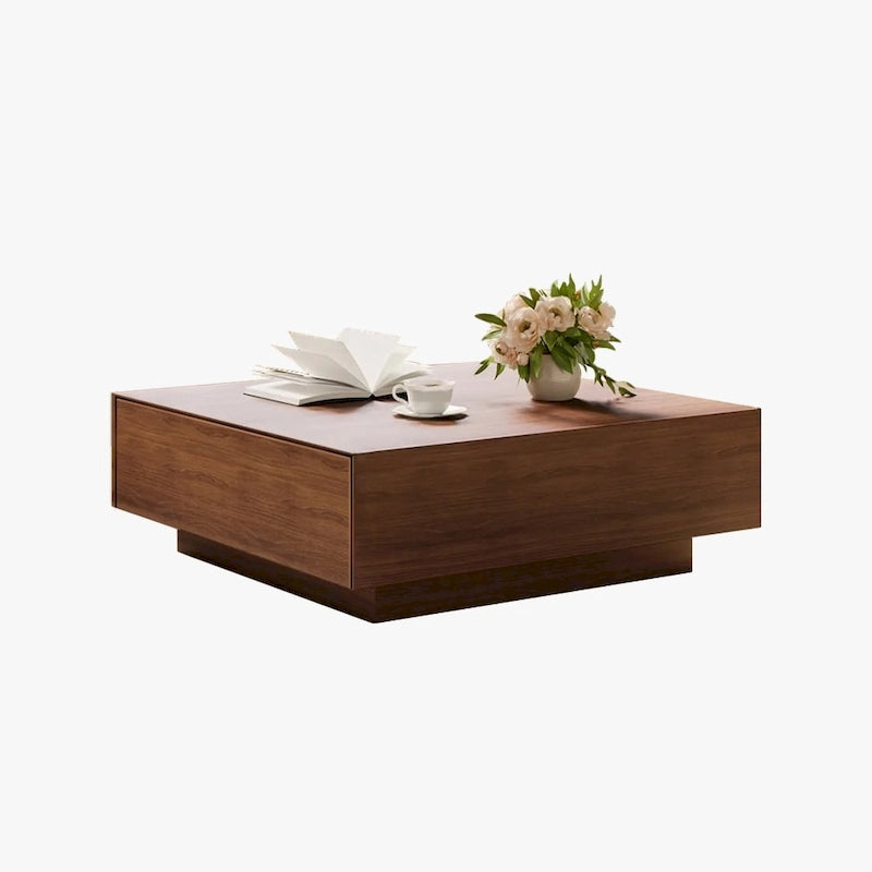 Mesa de centro moderna de mediados de sigloMesa de centro minimalista de chapa de madera con almacenamiento para sala de estar, completamente montada