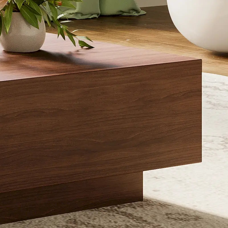 Mesa de centro moderna de mediados de sigloMesa de centro minimalista de chapa de madera con almacenamiento para sala de estar, completamente montada