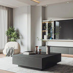 Mesa de centro moderna de mediados de sigloMesa de centro minimalista de chapa de madera con almacenamiento para sala de estar, completamente montada