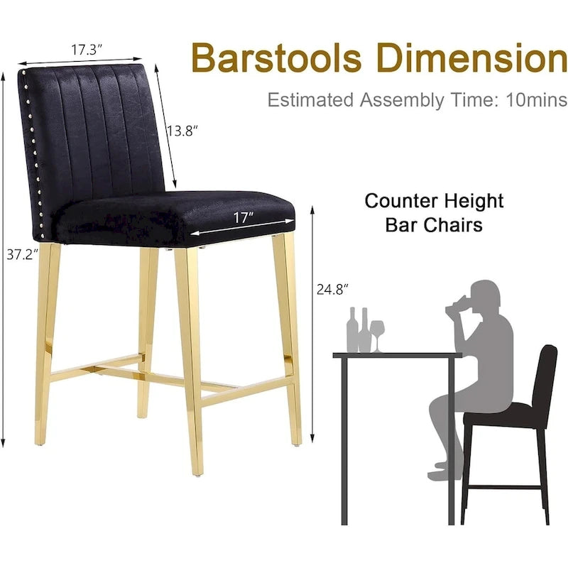 Taburetes de Bar Altura Mostrador Sillas de Bar para Isla con Patas de Acero Inoxidable Doradas