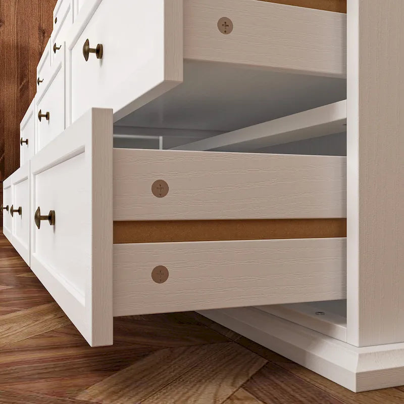 Cómoda versátil de madera maciza con 12 cajones - Cómoda marrón y blanca