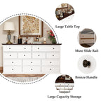 Cómoda versátil de madera maciza con 12 cajones - Cómoda marrón y blanca