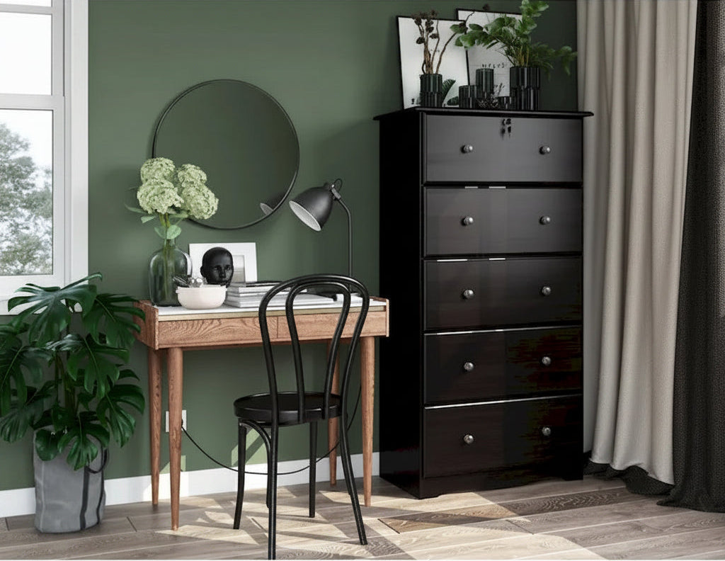 Palace Imports 100% Solid Wood 5-Jumbo Drawer Chest with Lock, Metal or Wooden Knobs