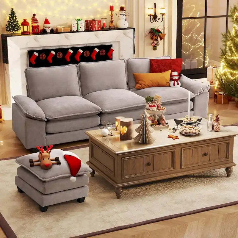 25.2 Sofá modular de tres plazas con asiento profundo y diseño en L para sala de estar
