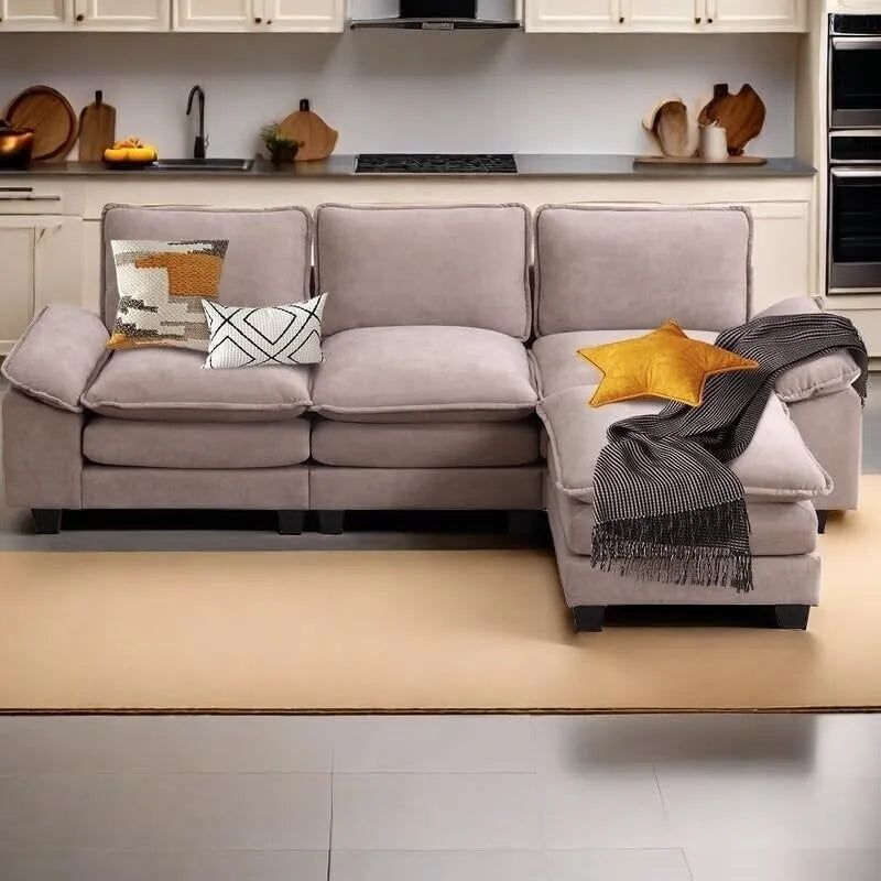 25.2 Sofá modular de tres plazas con asiento profundo y diseño en L para sala de estar