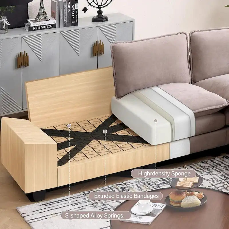 25.2 Sofá modular de tres plazas con asiento profundo y diseño en L para sala de estar