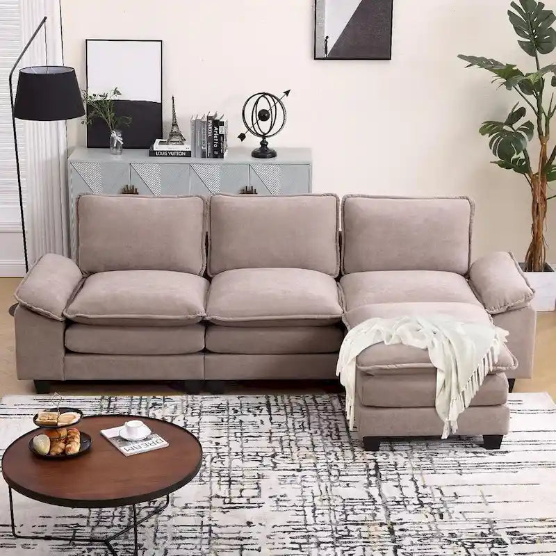 25.2 Sofá modular de tres plazas con asiento profundo y diseño en L para sala de estar