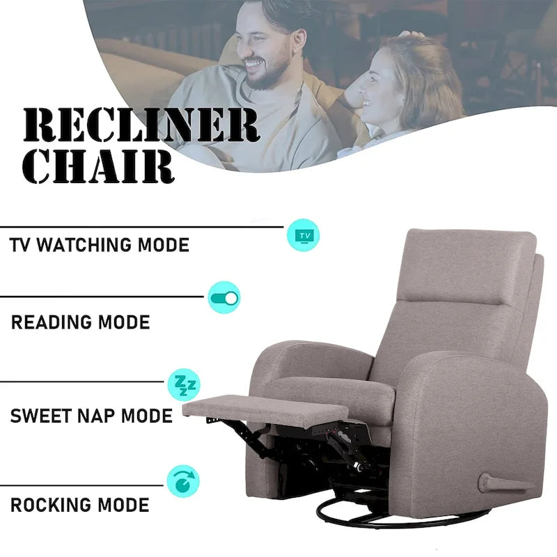 Sillón reclinable giratorio y balancín 360° con microfibra resistente a las manchas