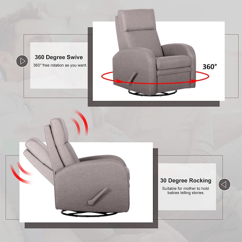 Sillón reclinable giratorio y balancín 360° con microfibra resistente a las manchas