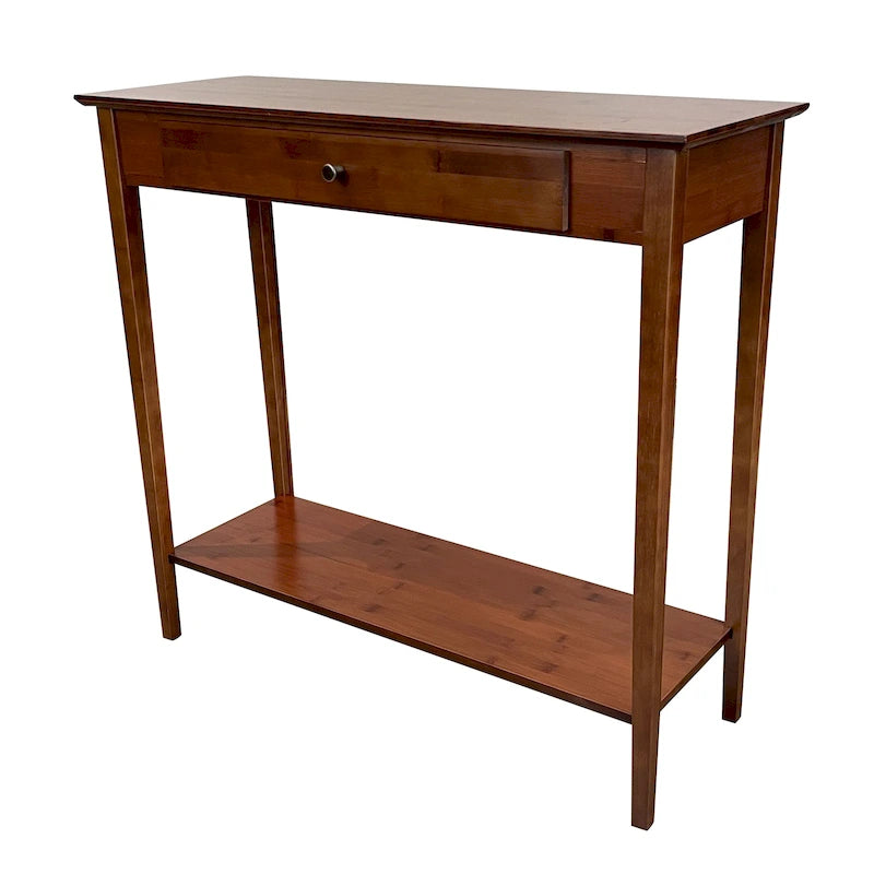 Mesa Consola de Bambú Macizo de 2 Niveles con Cajón