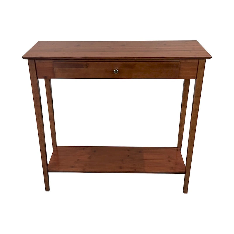 Mesa Consola de Bambú Macizo de 2 Niveles con Cajón