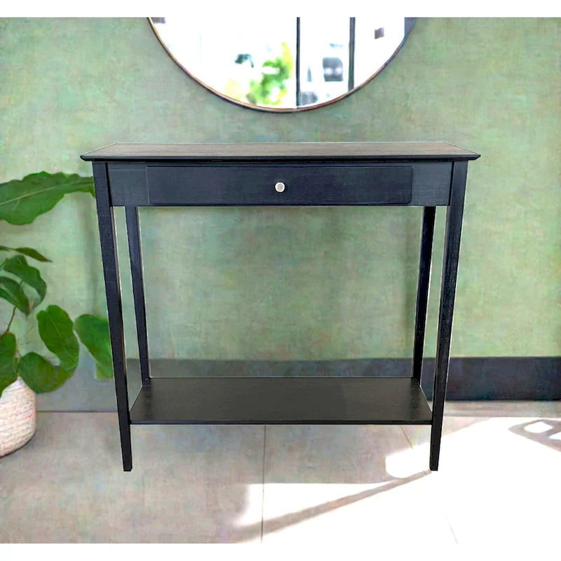 Mesa Consola de Bambú Macizo de 2 Niveles con Cajón