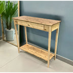 Mesa Consola de Bambú Macizo de 2 Niveles con Cajón