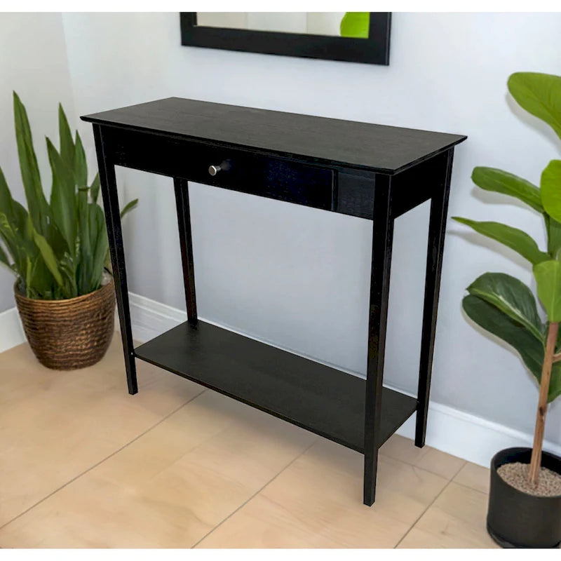 Mesa Consola de Bambú Macizo de 2 Niveles con Cajón