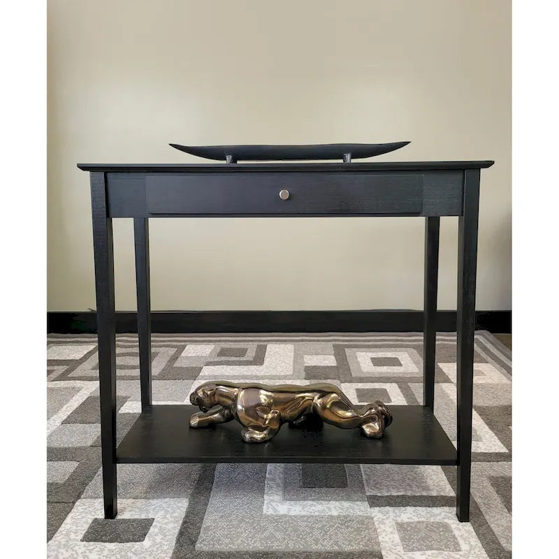 Mesa Consola de Bambú Macizo de 2 Niveles con Cajón