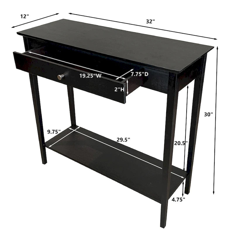 Mesa Consola de Bambú Macizo de 2 Niveles con Cajón