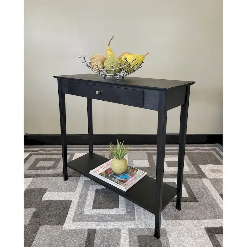 Mesa Consola de Bambú Macizo de 2 Niveles con Cajón