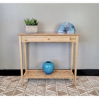 Mesa Consola de Bambú Macizo de 2 Niveles con Cajón