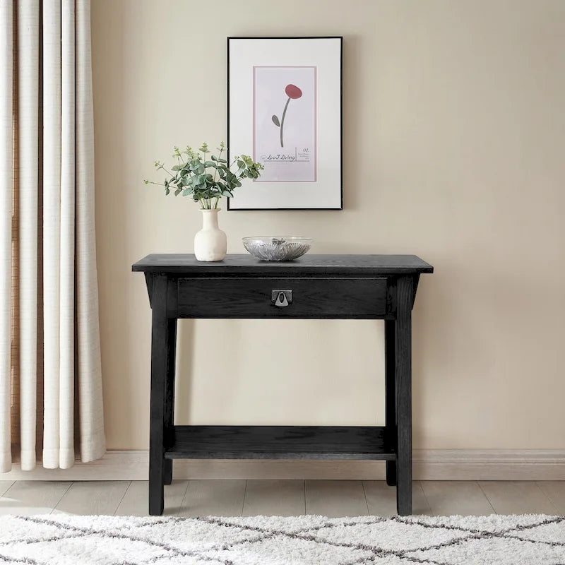 Consola estrecha de madera maciza estilo Misión para recibidor