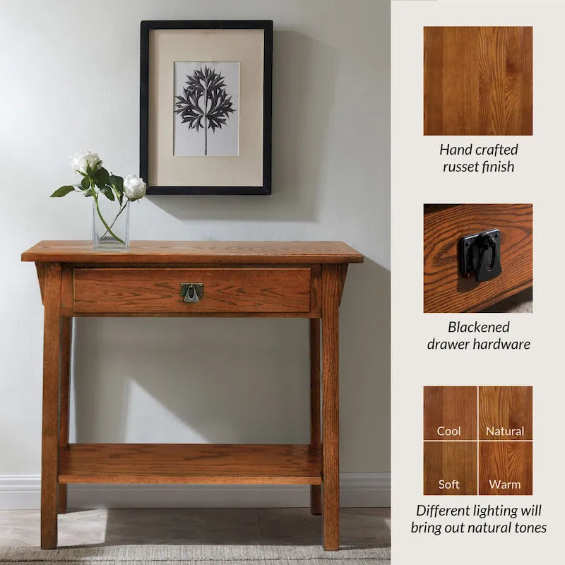 Consola estrecha de madera maciza estilo Misión para recibidor