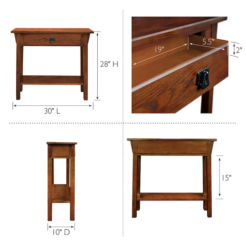 Consola estrecha de madera maciza estilo Misión para recibidor