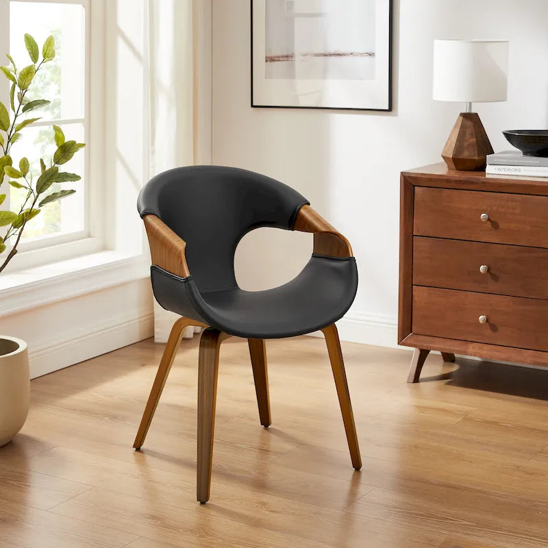 Silla de comedor de madera curvada con piel sintética estilo Mid-Century Modern