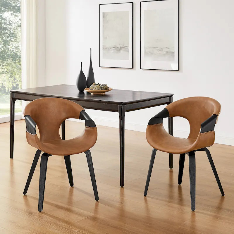 Silla de comedor de madera curvada con piel sintética estilo Mid-Century Modern