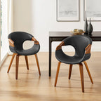 Silla de comedor de madera curvada con piel sintética estilo Mid-Century Modern