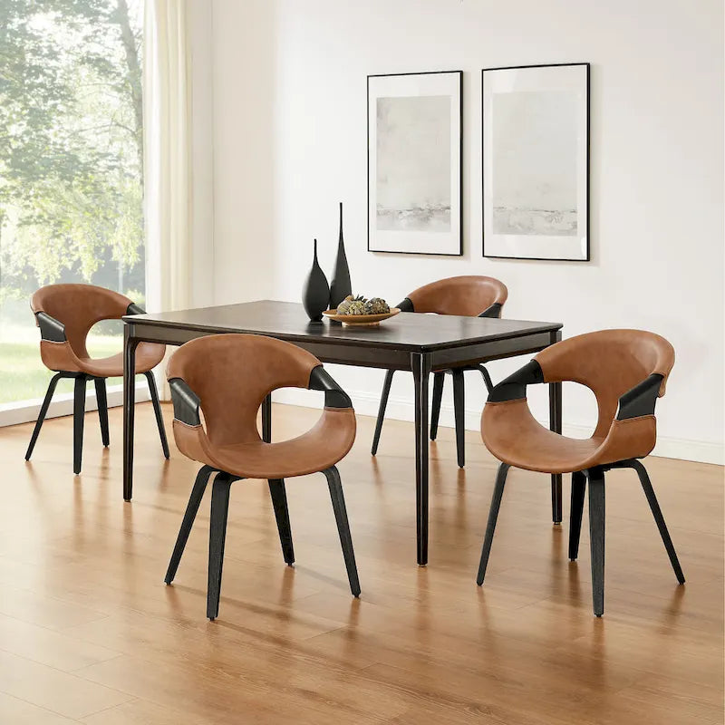 Silla de comedor de madera curvada con piel sintética estilo Mid-Century Modern