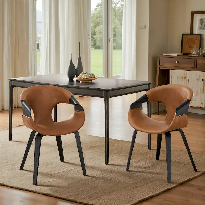 Silla de comedor de madera curvada con piel sintética estilo Mid-Century Modern