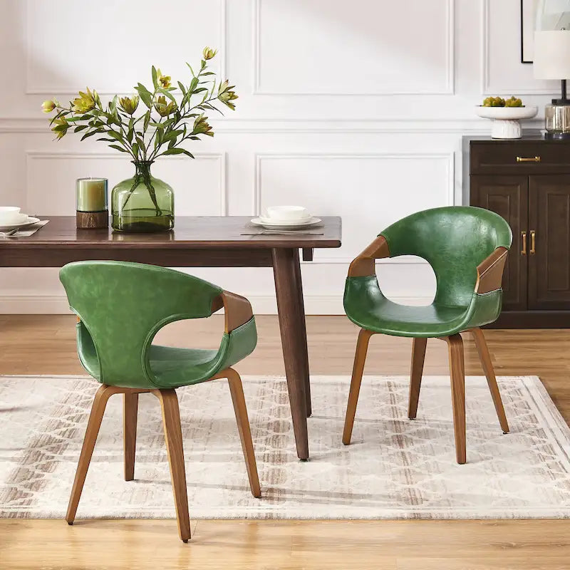 Silla de comedor de madera curvada con piel sintética estilo Mid-Century Modern