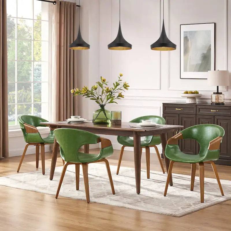 Silla de comedor de madera curvada con piel sintética estilo Mid-Century Modern