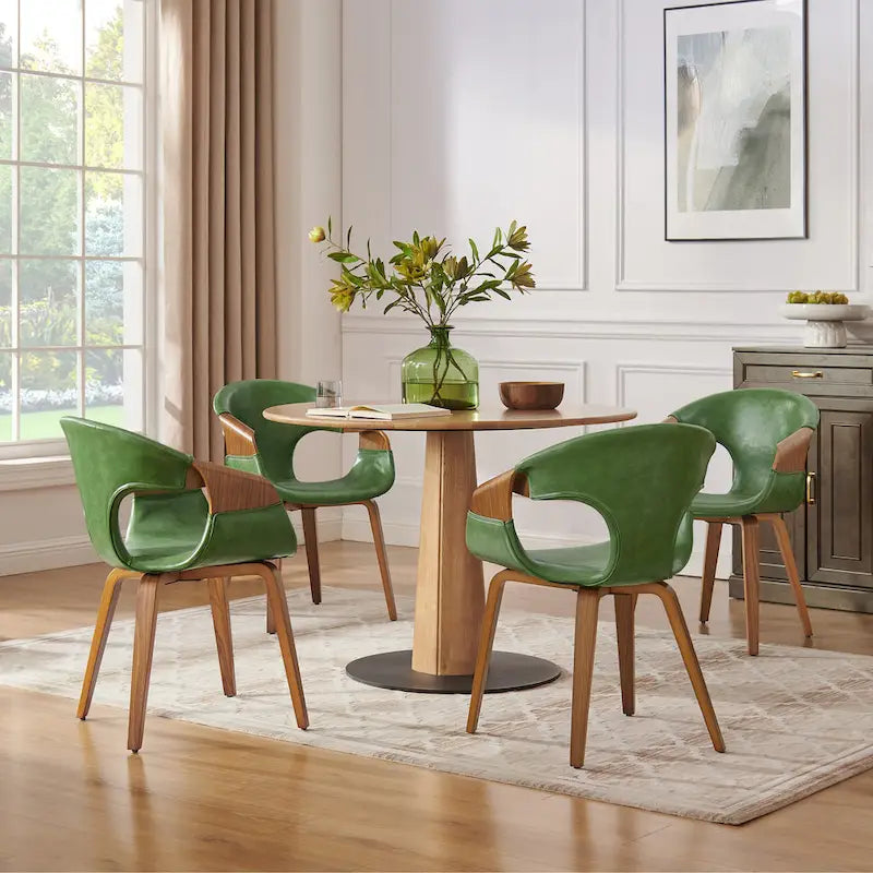 Silla de comedor de madera curvada con piel sintética estilo Mid-Century Modern