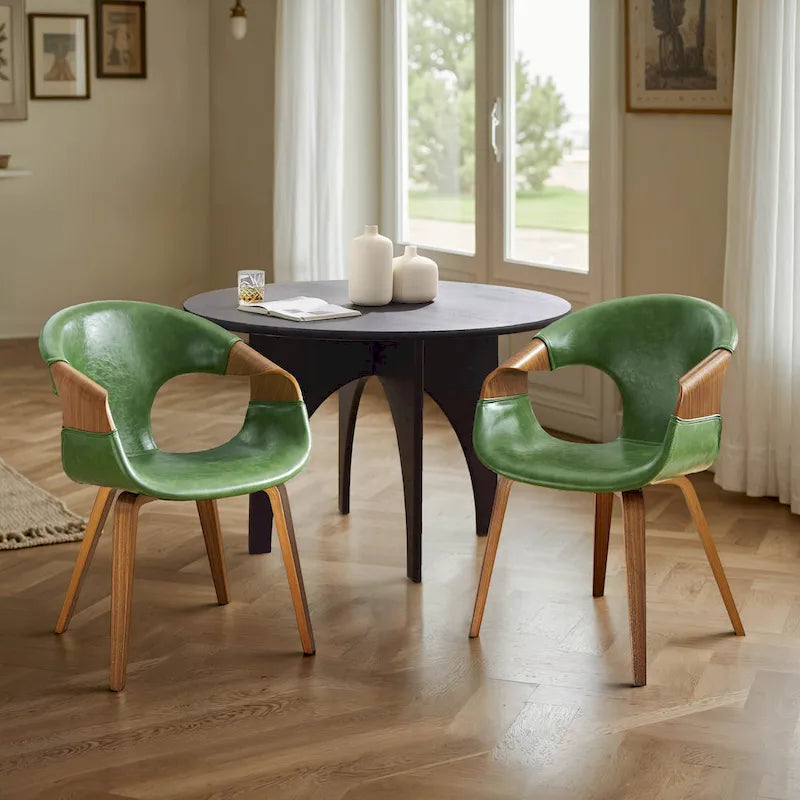 Silla de comedor de madera curvada con piel sintética estilo Mid-Century Modern