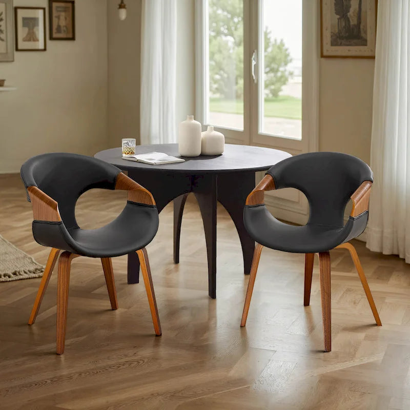 Silla de comedor de madera curvada con piel sintética estilo Mid-Century Modern