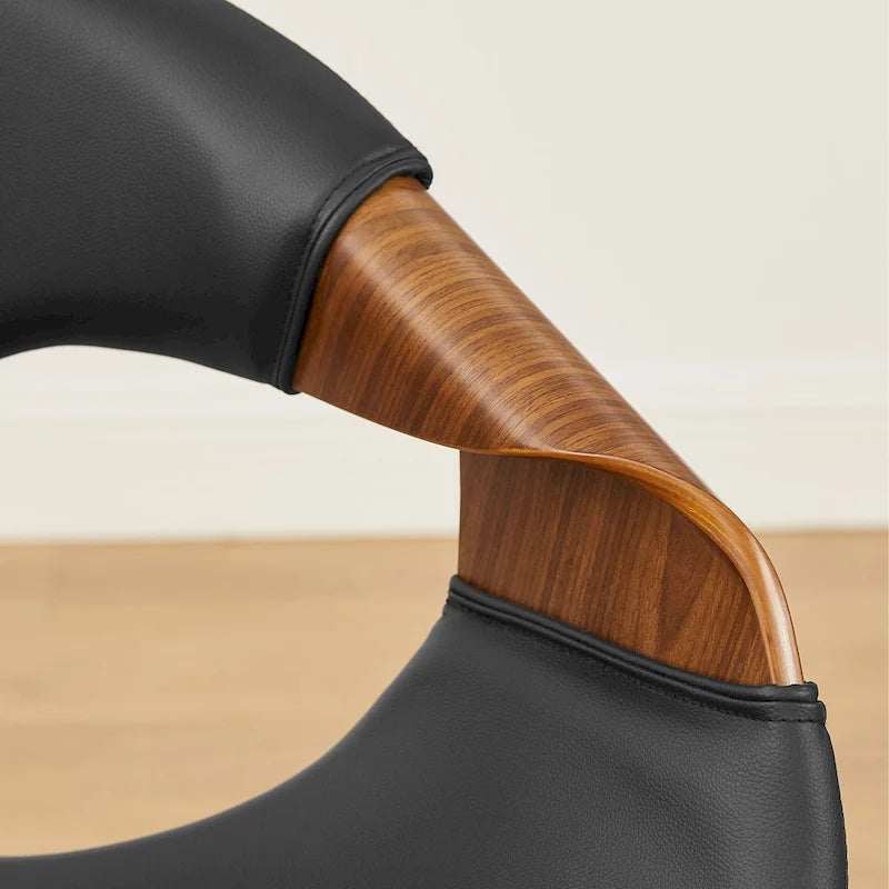 Silla de comedor de madera curvada con piel sintética estilo Mid-Century Modern