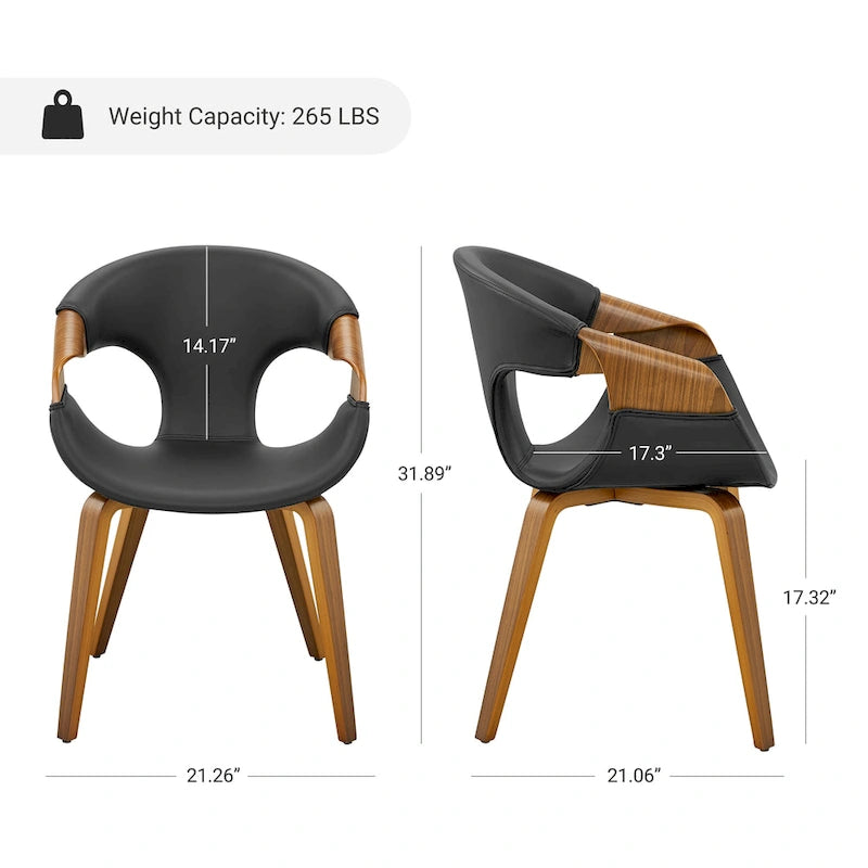 Silla de comedor de madera curvada con piel sintética estilo Mid-Century Modern