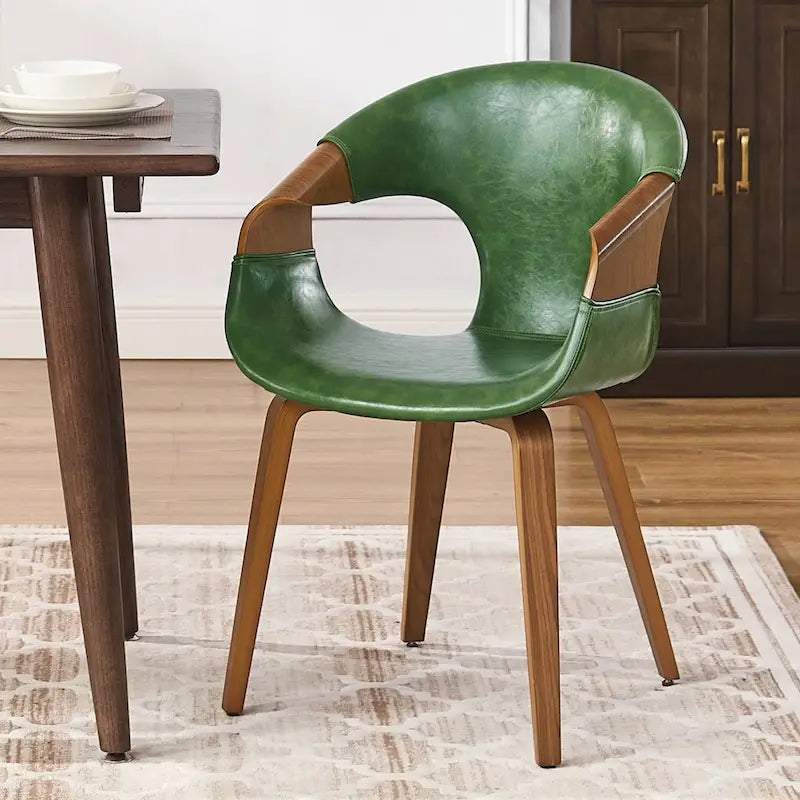 Silla de comedor de madera curvada con piel sintética estilo Mid-Century Modern